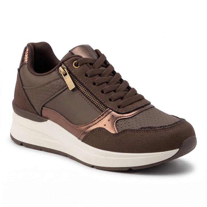 Metallic-Trim Zip-Up Wedge Sneakers