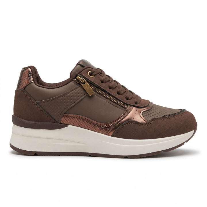 Metallic-Trim Zip-Up Wedge Sneakers