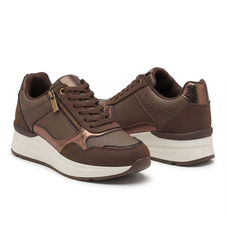 Metallic-Trim Zip-Up Wedge Sneakers