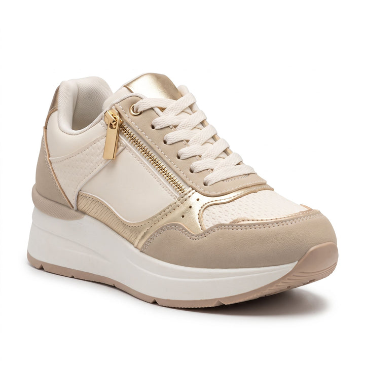 Metallic-Trim Zip-Up Wedge Sneakers