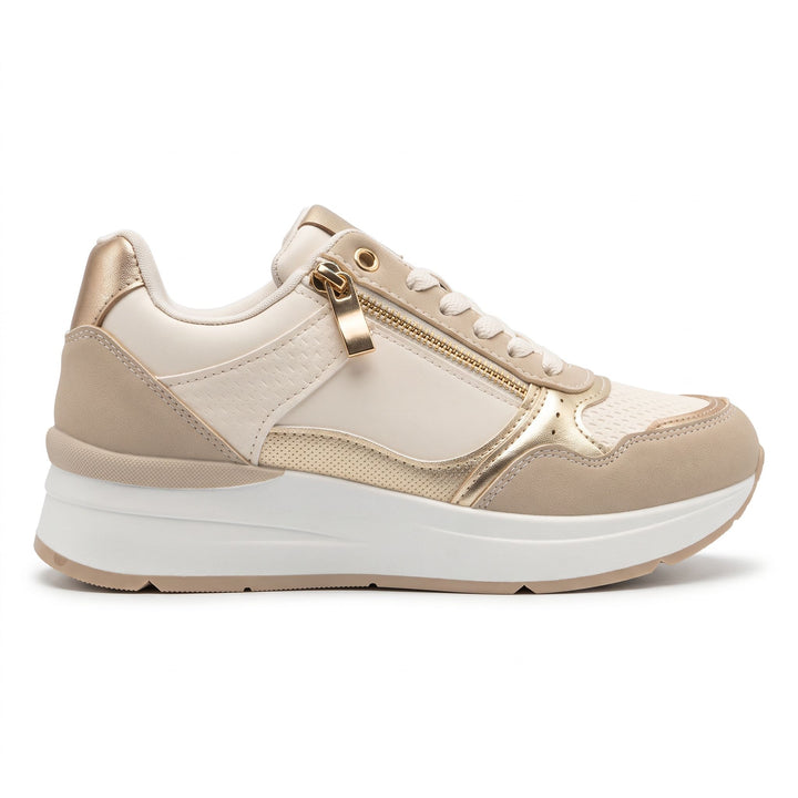 Metallic-Trim Zip-Up Wedge Sneakers