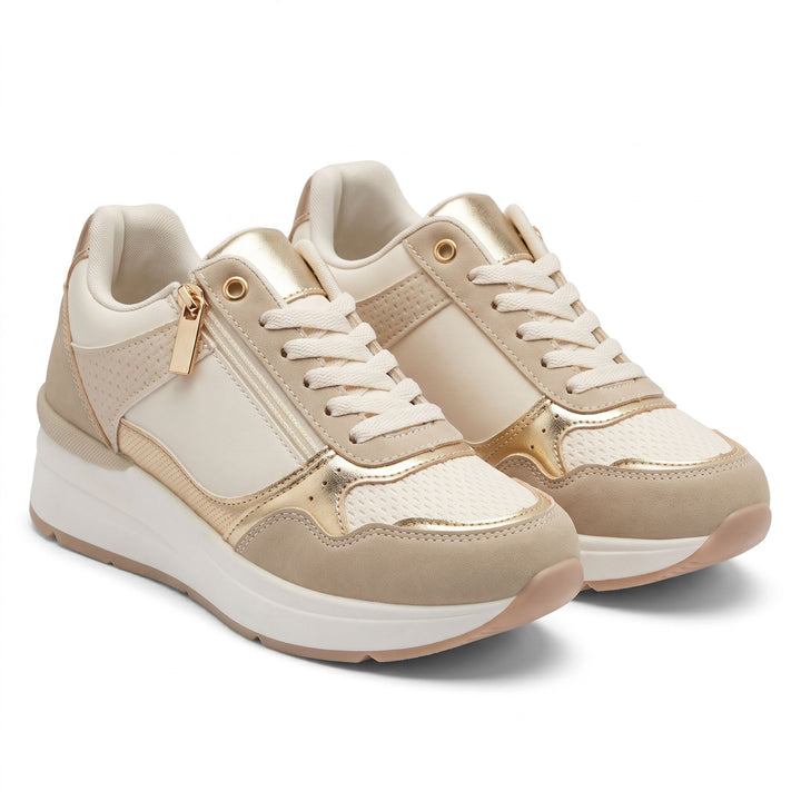 Metallic-Trim Zip-Up Wedge Sneakers