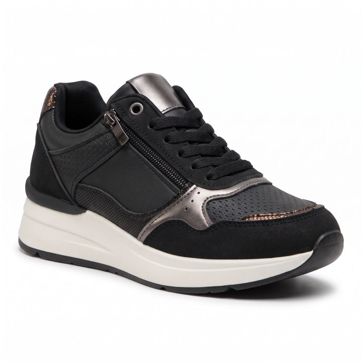 Metallic-Trim Zip-Up Wedge Sneakers