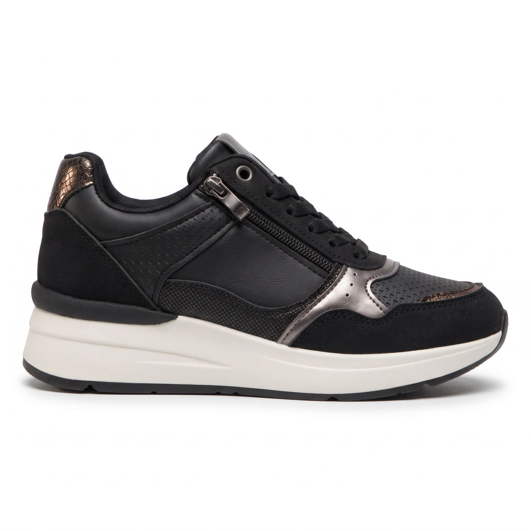 Metallic-Trim Zip-Up Wedge Sneakers