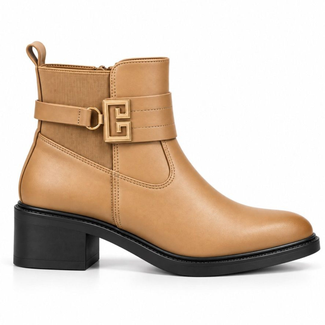 Blair Gold-Buckle Ankle Boots