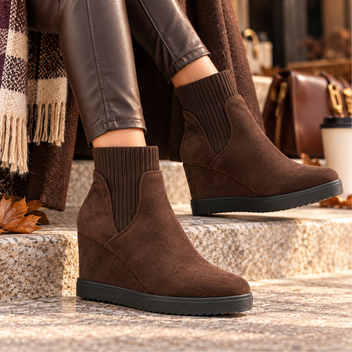 Hazel Knit-Collar Wedge Boots