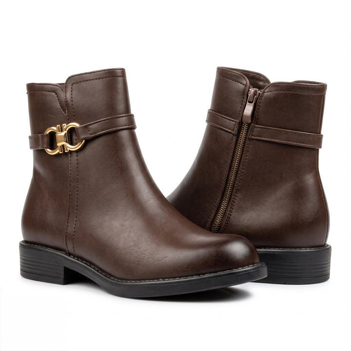 Clara Gold-Link Ankle Boots