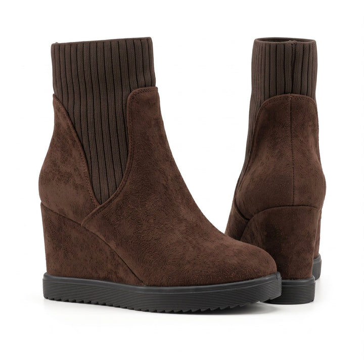 Hazel Knit-Collar Wedge Boots
