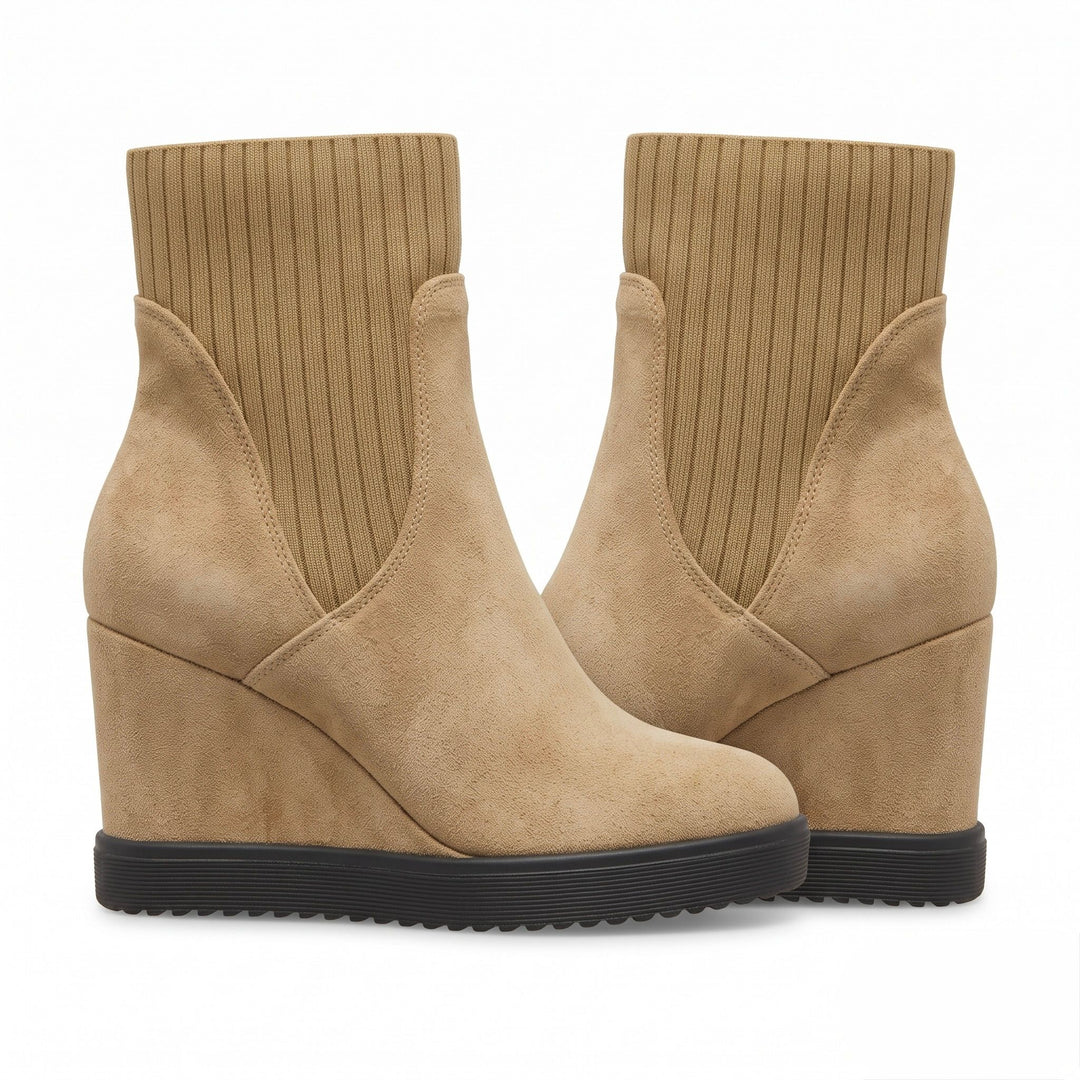 Hazel Knit-Collar Wedge Boots