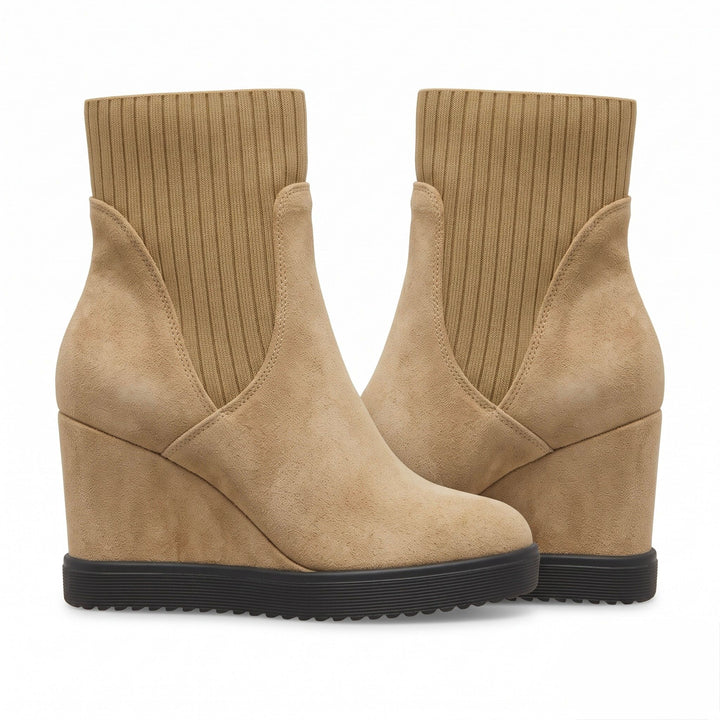 Hazel Knit-Collar Wedge Boots