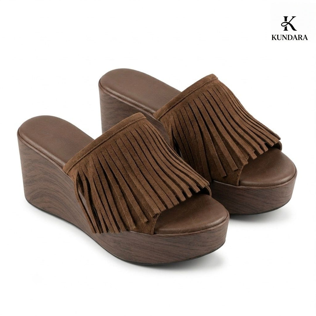 Sahara Fringe Wedge Slides