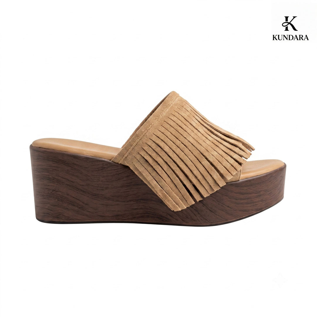 Sahara Fringe Wedge Slides