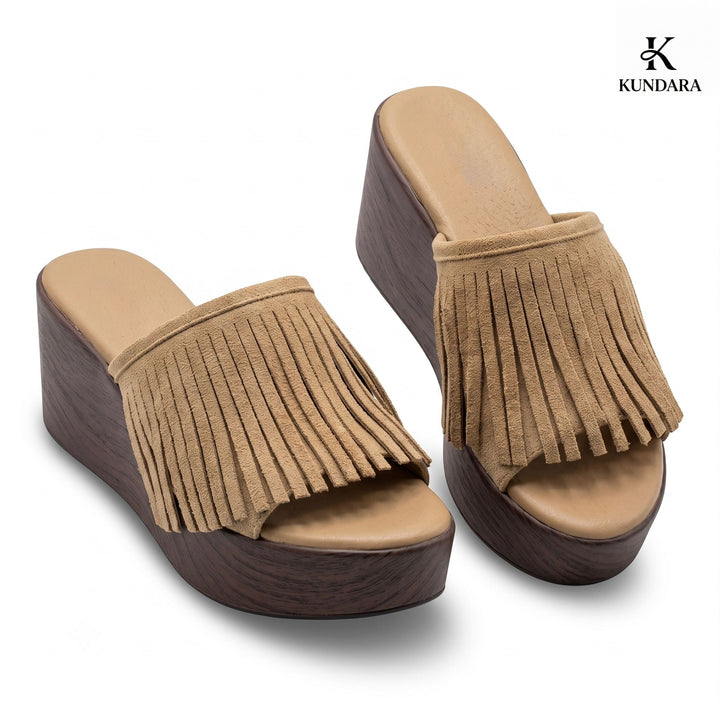 Sahara Fringe Wedge Slides