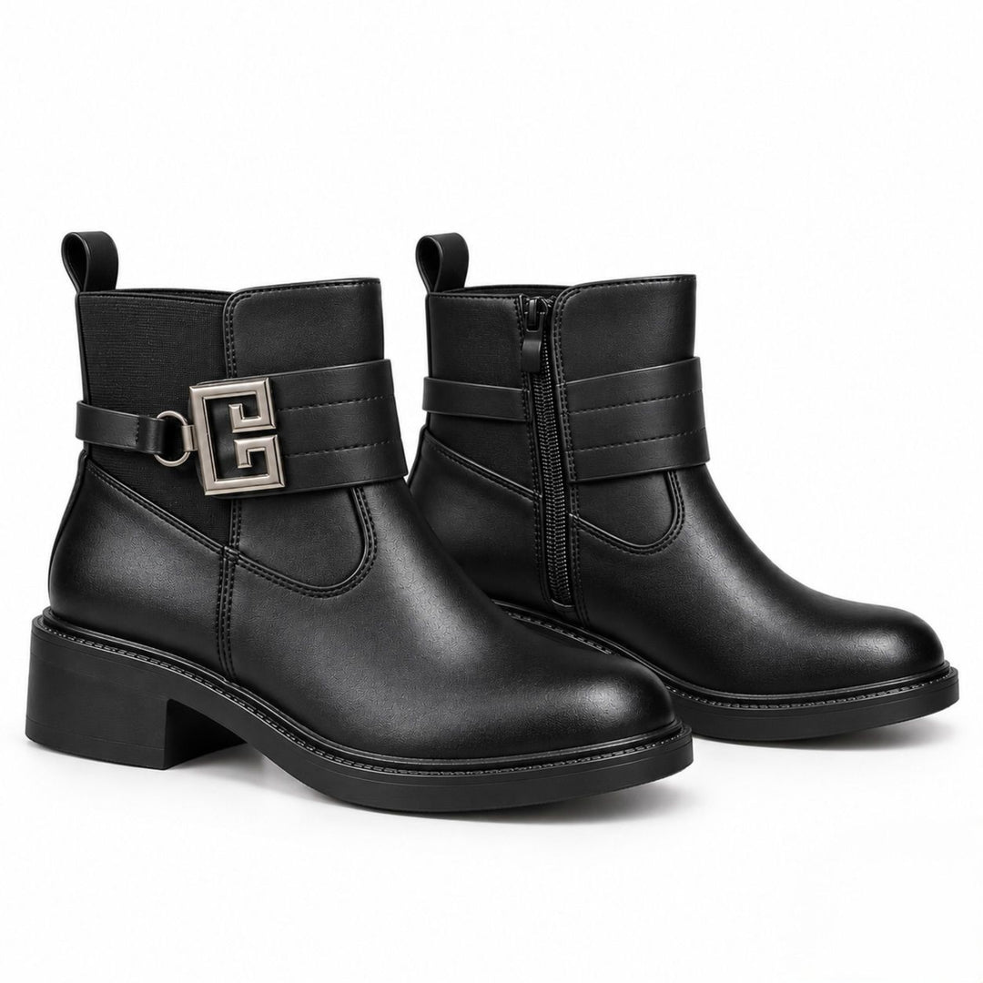 Blair Gold-Buckle Ankle Boots