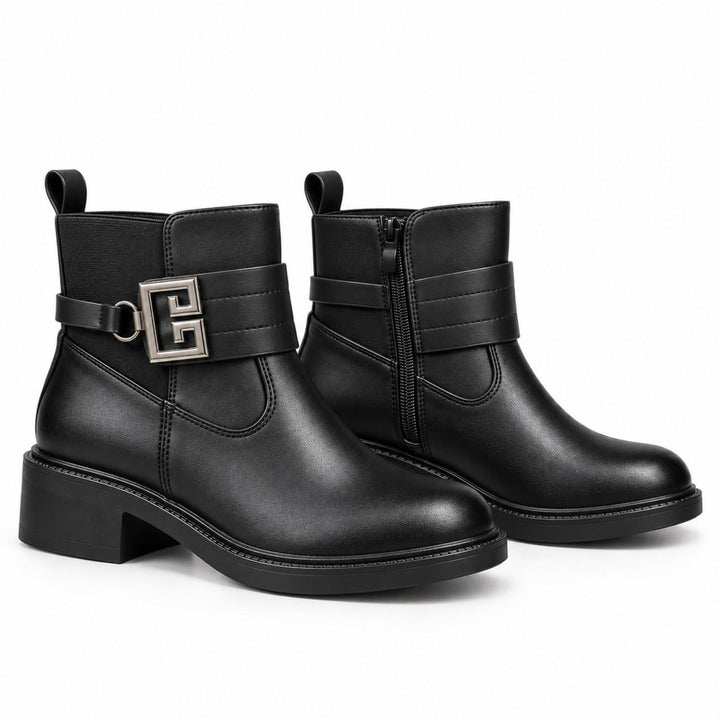 Blair Gold-Buckle Ankle Boots