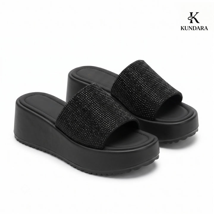 Luna Crystal Wedge Slides