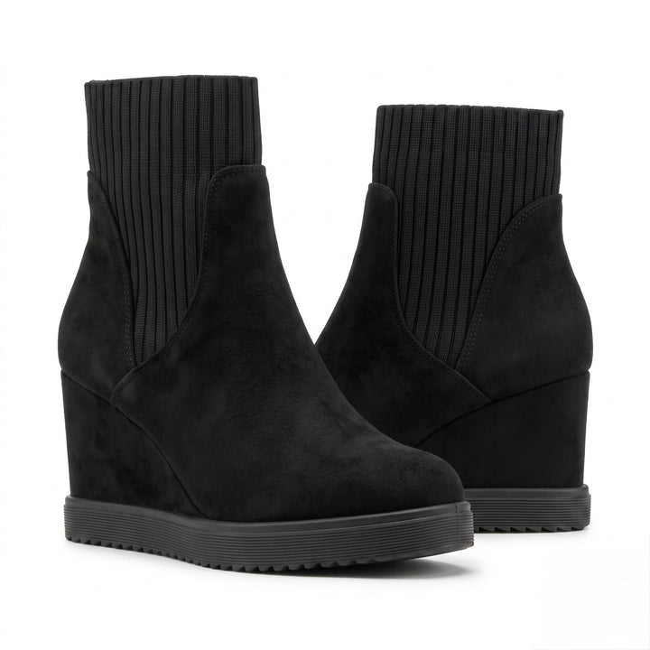 Hazel Knit-Collar Wedge Boots