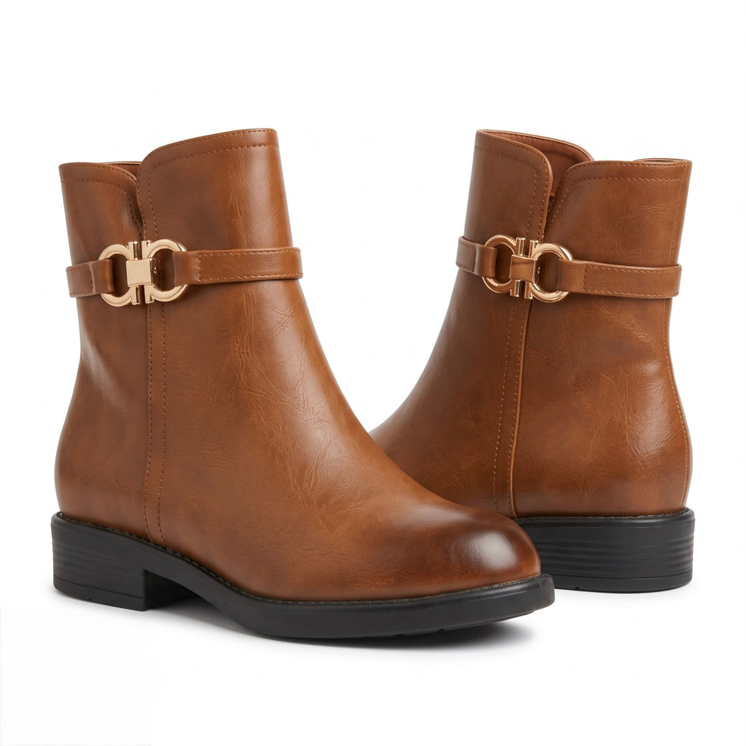 Clara Gold-Link Ankle Boots