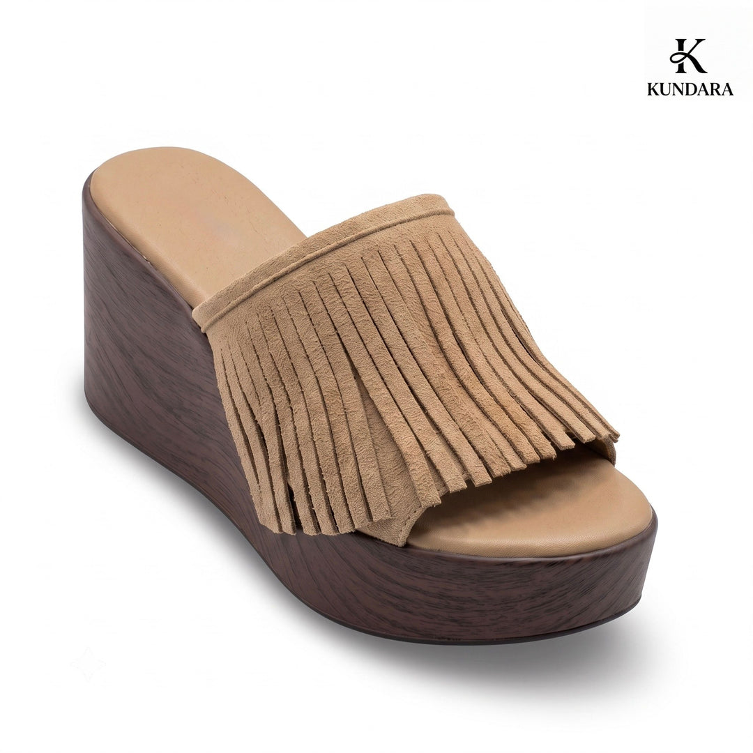 Sahara Fringe Wedge Slides