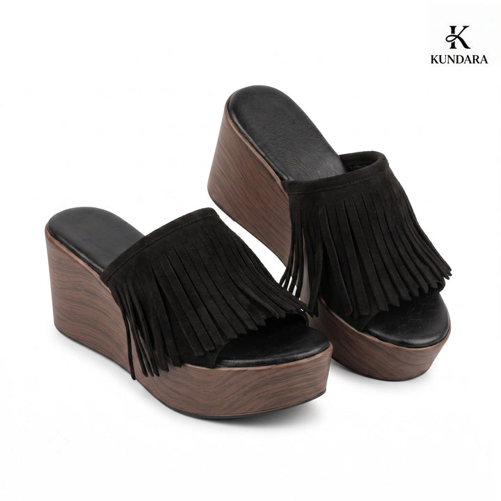 Sahara Fringe Wedge Slides