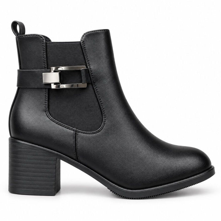 Audrey Buckle Block-Heel Ankle Boots