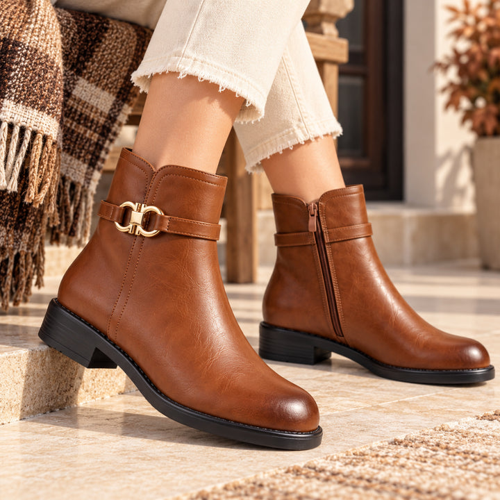 Clara Gold-Link Ankle Boots