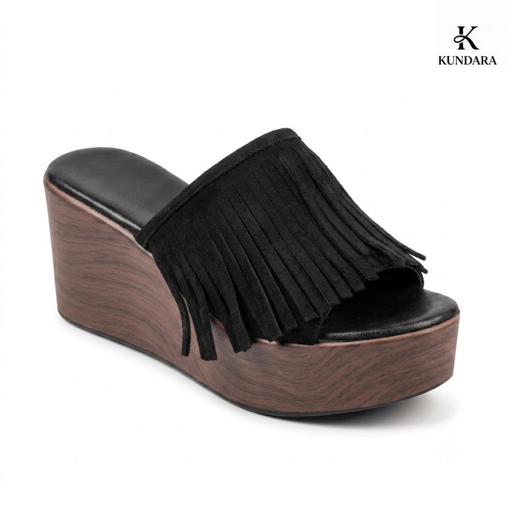 Sahara Fringe Wedge Slides