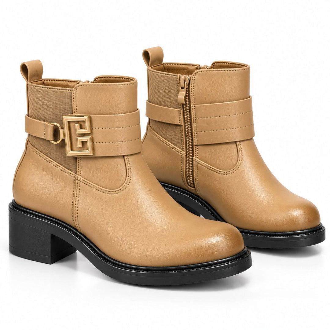 Blair Gold-Buckle Ankle Boots