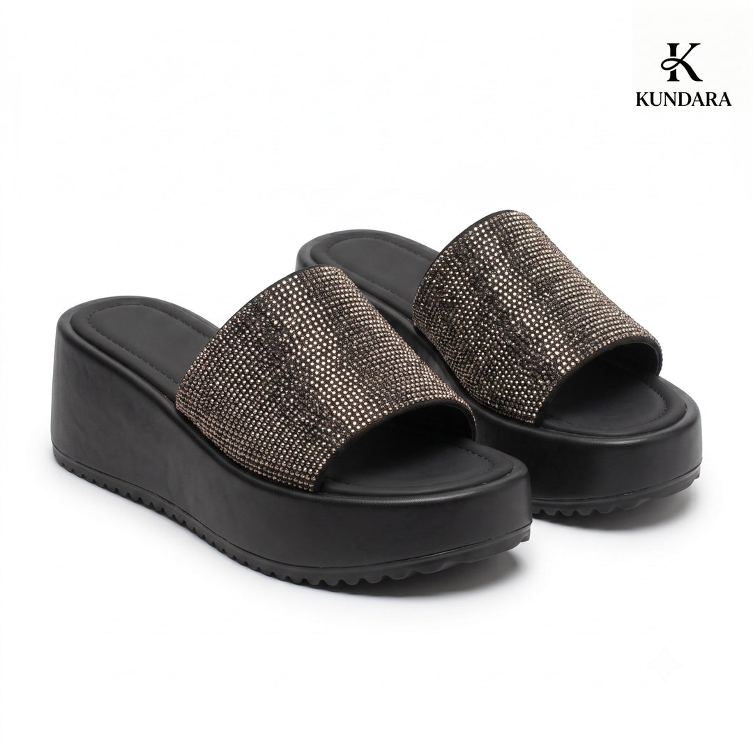 Luna Crystal Wedge Slides