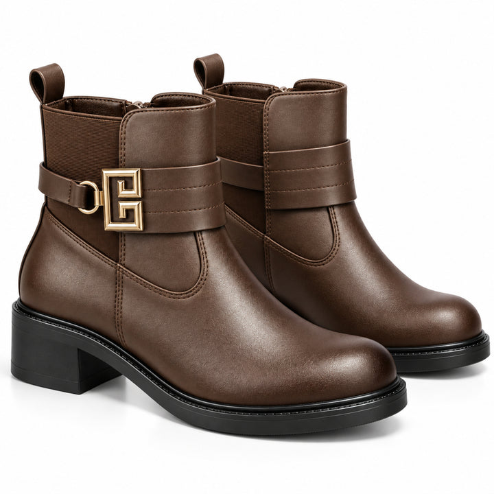 Blair Gold-Buckle Ankle Boots