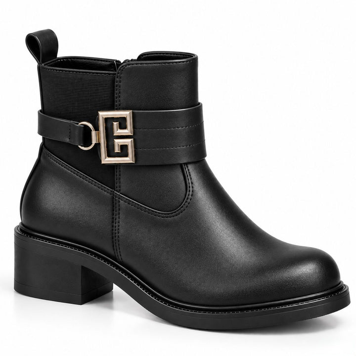 Blair Gold-Buckle Ankle Boots