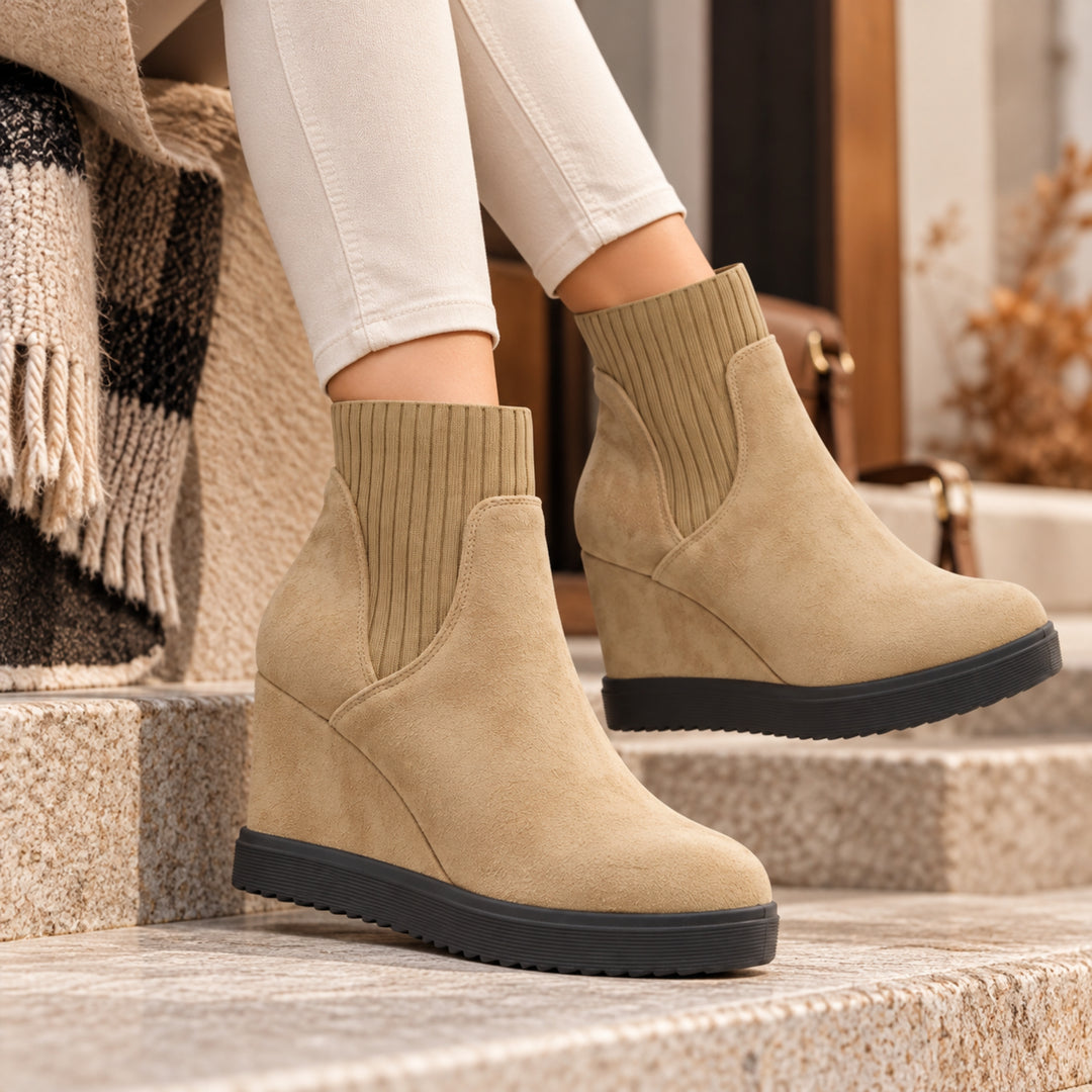 Hazel Knit-Collar Wedge Boots