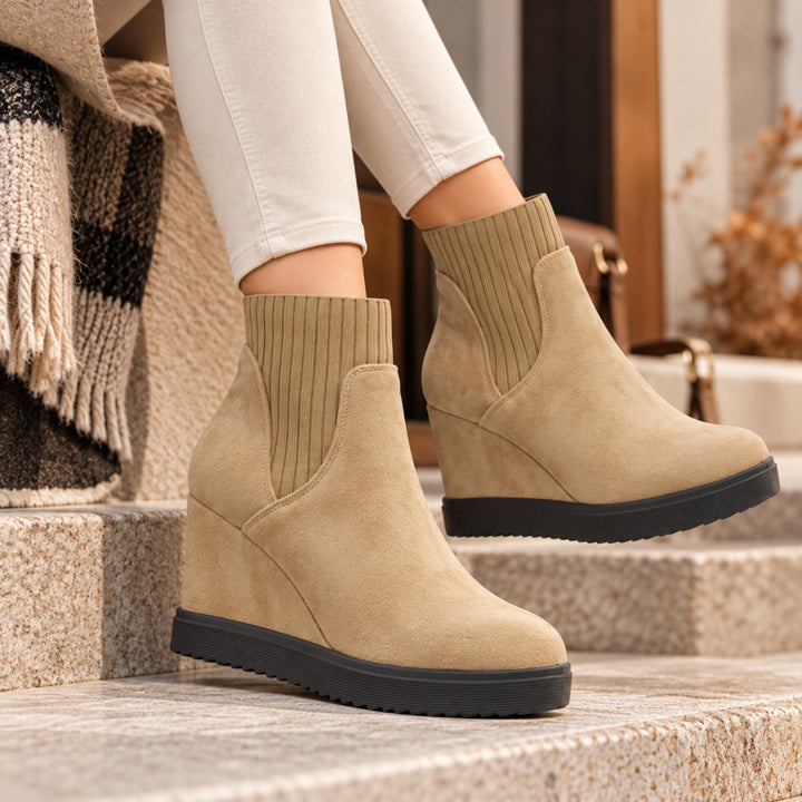 Hazel Knit-Collar Wedge Boots