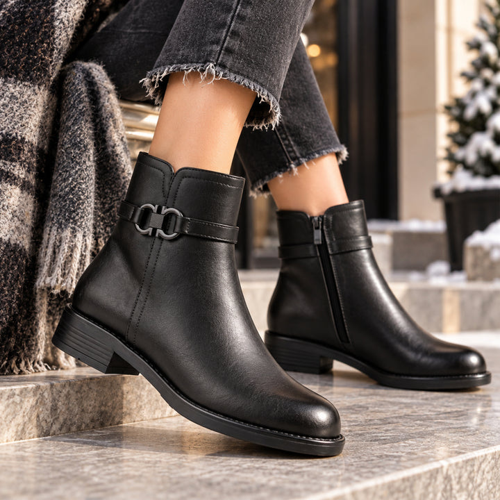 Clara Gold-Link Ankle Boots