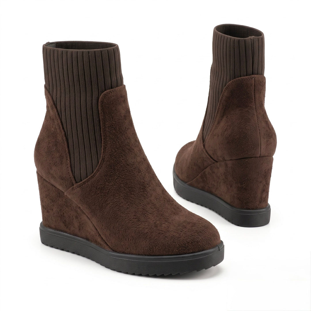 Hazel Knit-Collar Wedge Boots