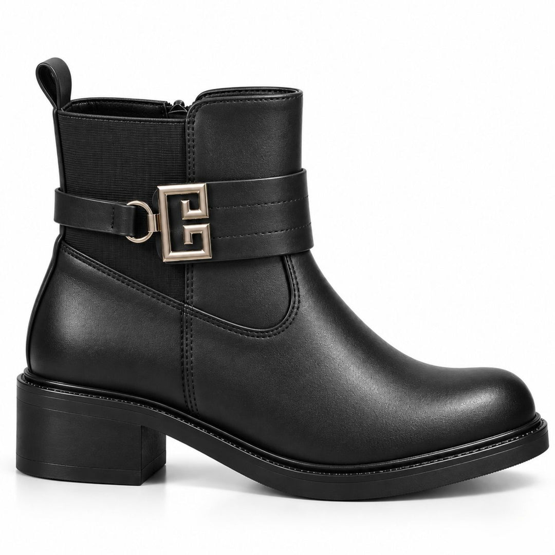 Blair Gold-Buckle Ankle Boots