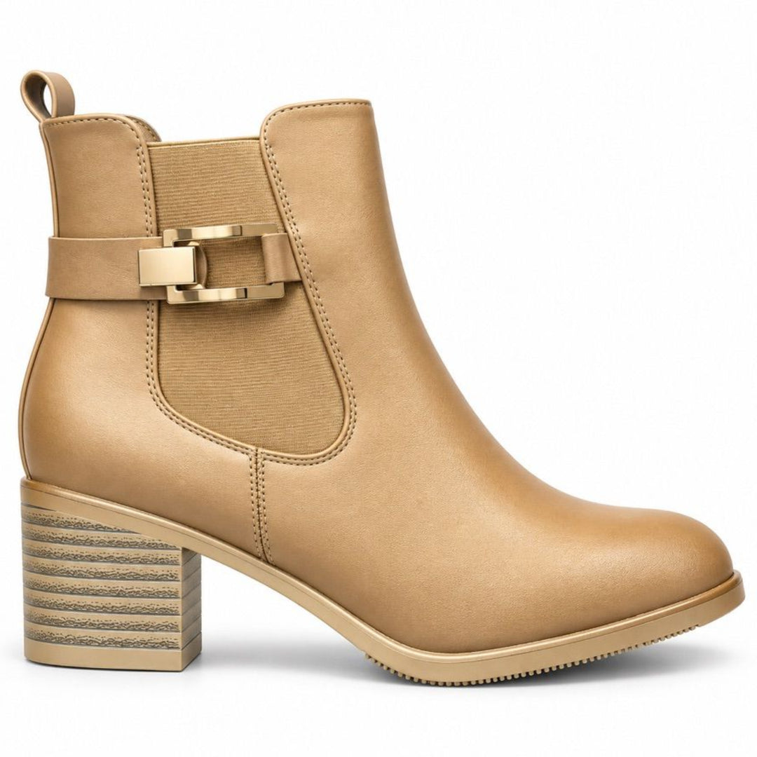Audrey Buckle Block-Heel Ankle Boots