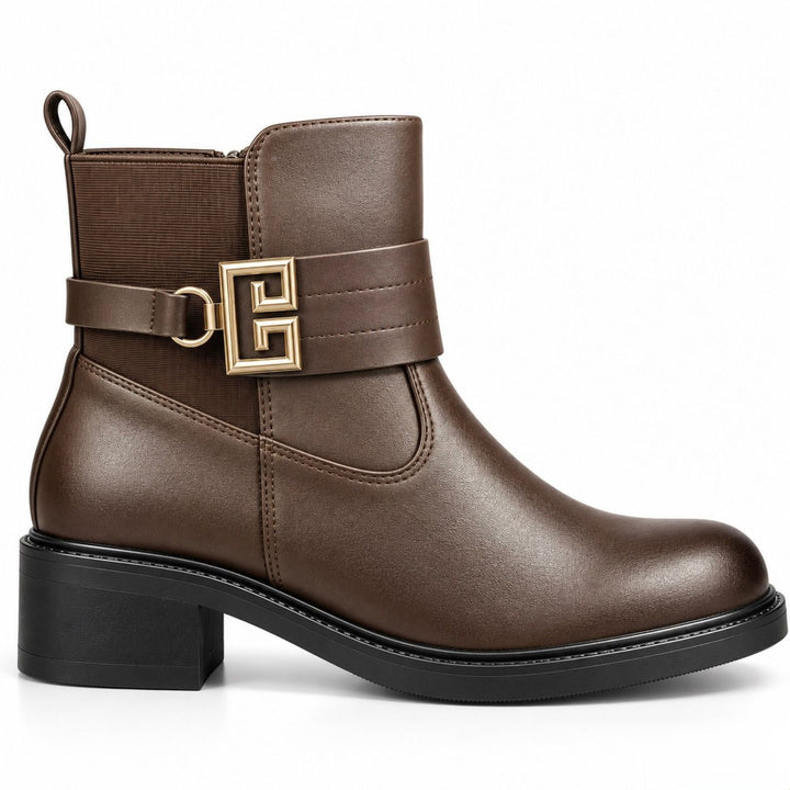 Blair Gold-Buckle Ankle Boots