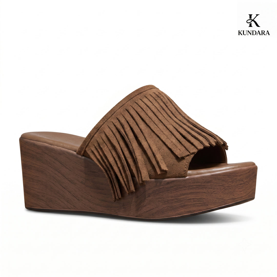 Sahara Fringe Wedge Slides