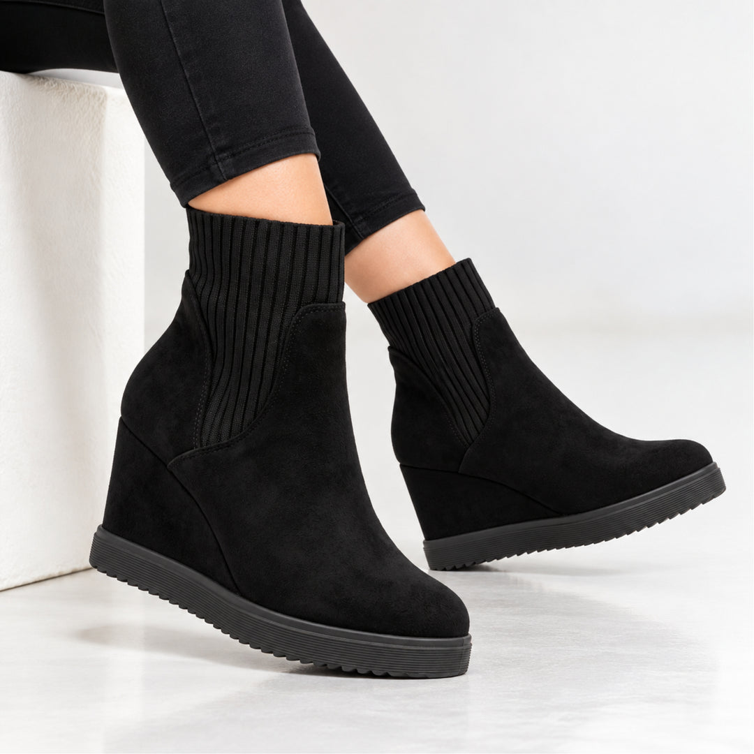 Hazel Knit-Collar Wedge Boots