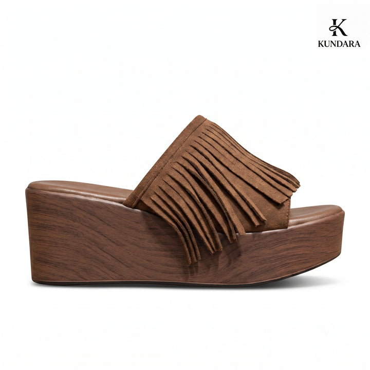 Sahara Fringe Wedge Slides