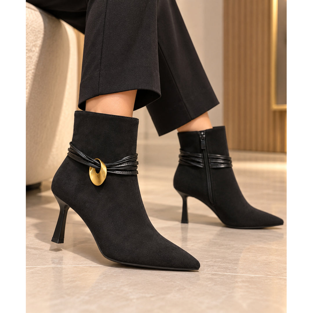Elara Gold-Link Ankle Boots