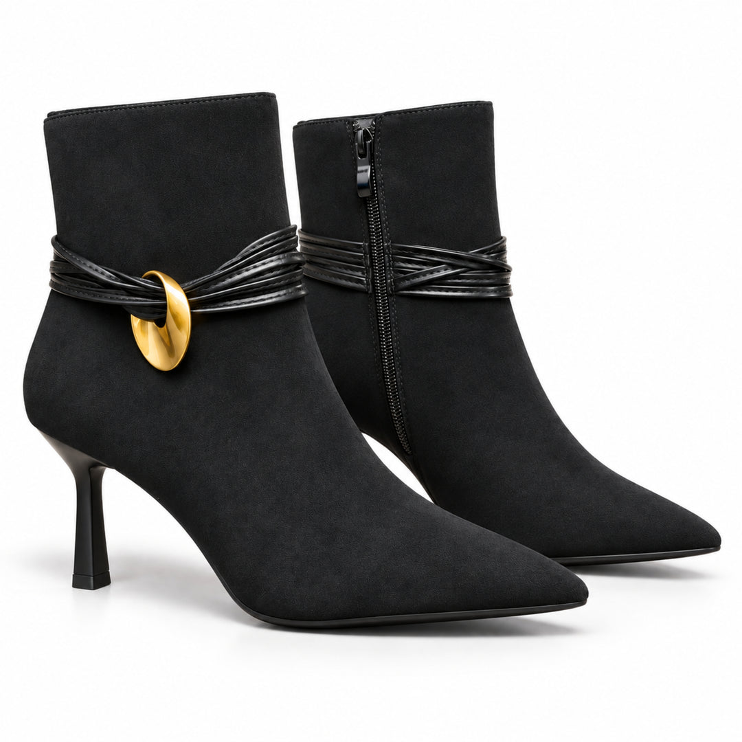 Elara Gold-Link Ankle Boots