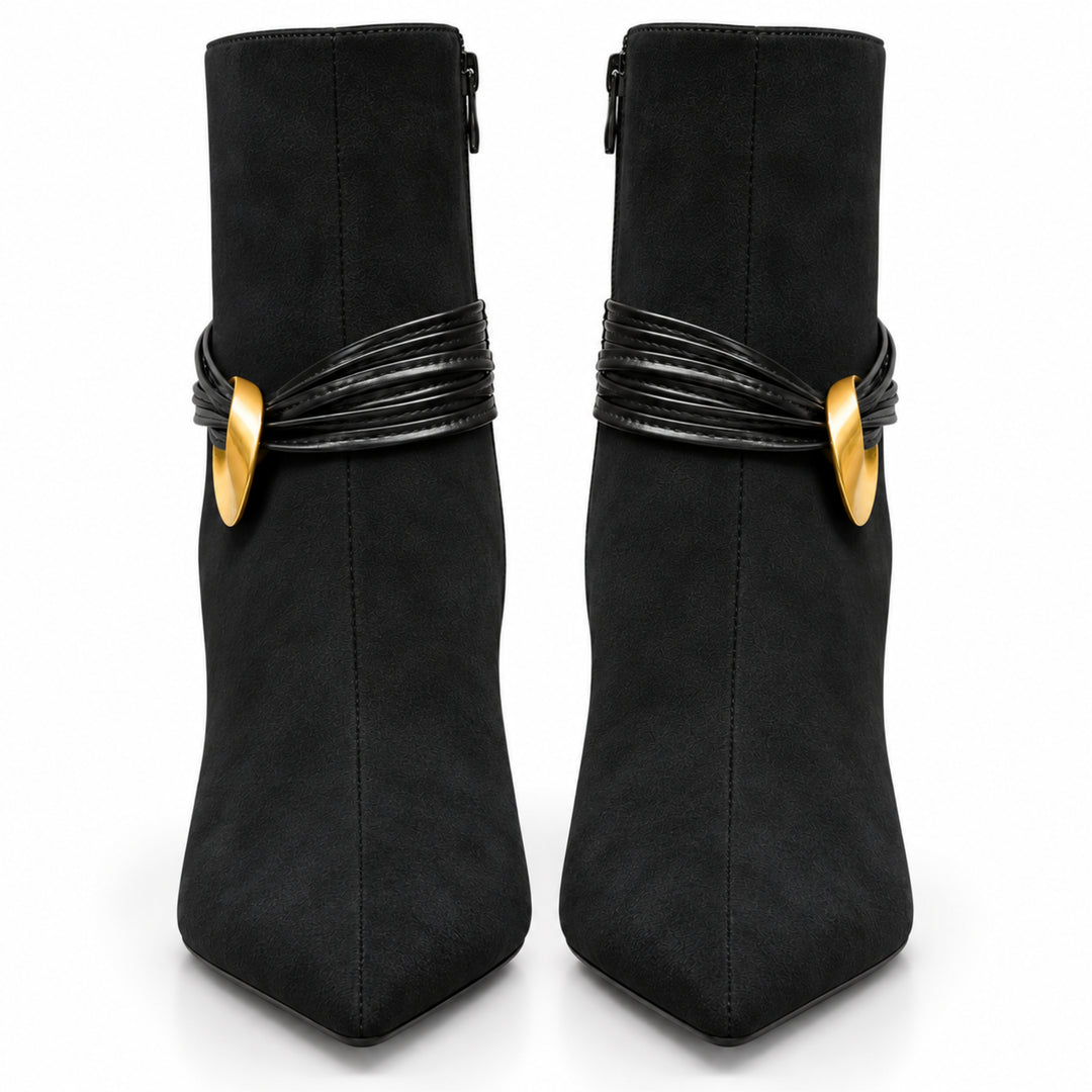 Elara Gold-Link Ankle Boots