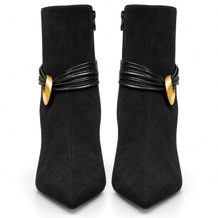 Elara Gold-Link Ankle Boots