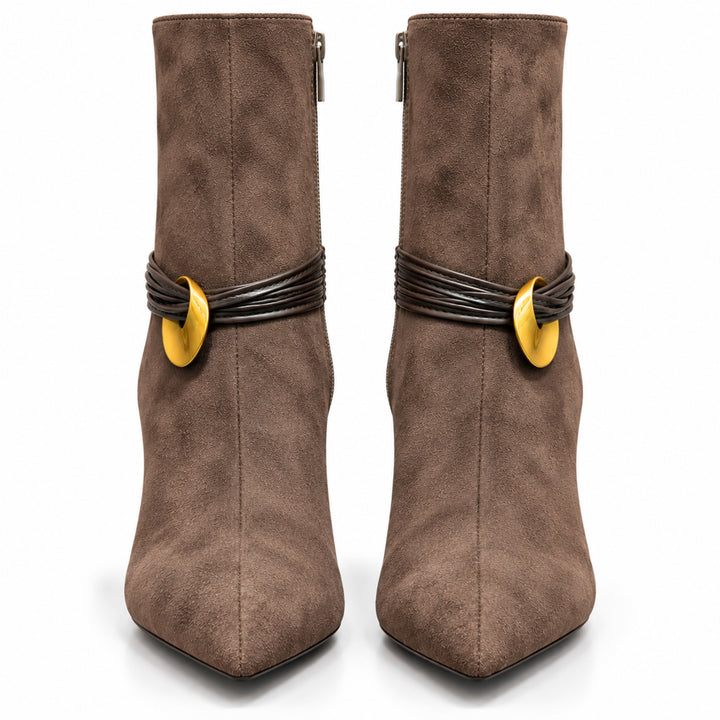 Elara Gold-Link Ankle Boots