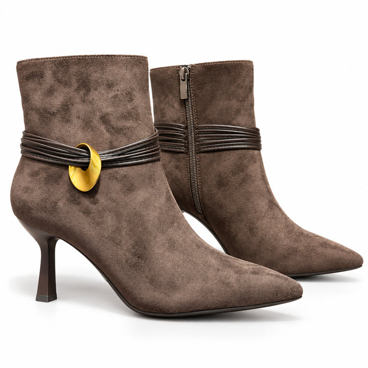 Elara Gold-Link Ankle Boots