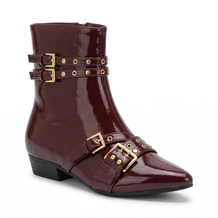 Roxanne Double-Buckle Patent Ankle Boots