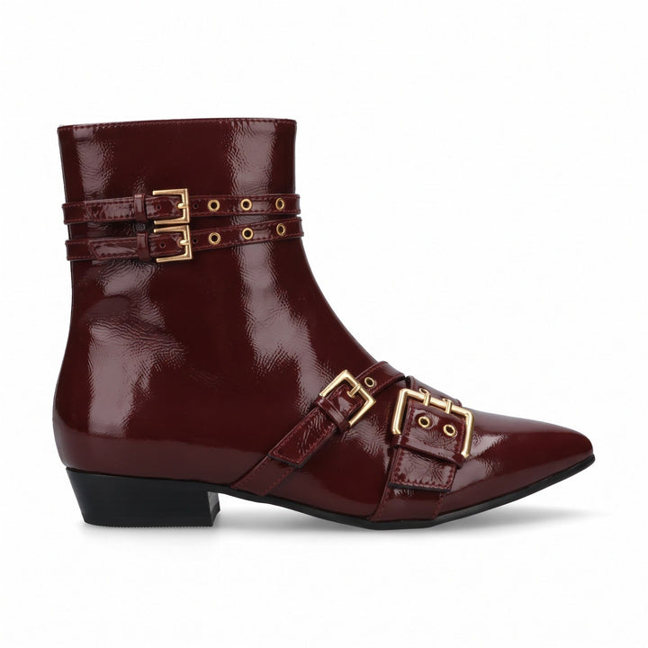 Roxanne Double-Buckle Patent Ankle Boots