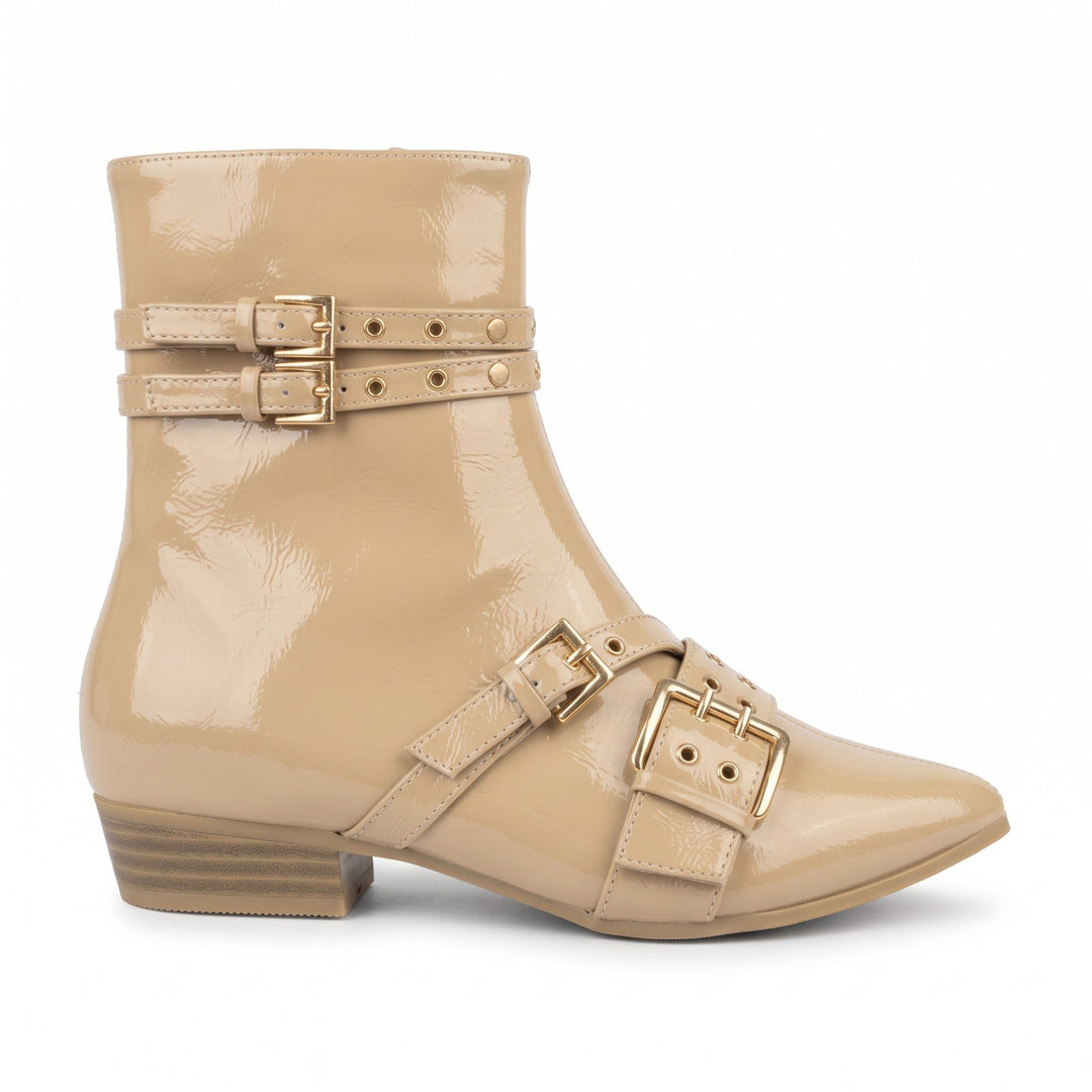 Roxanne Double-Buckle Patent Ankle Boots